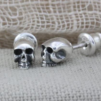 Skull Stud Silver Earring Studs, Skull Jewelry..