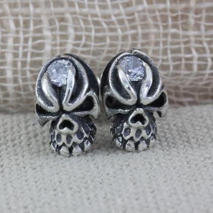 Skull Silver Earrings With Cz, Skull Jewellery,..