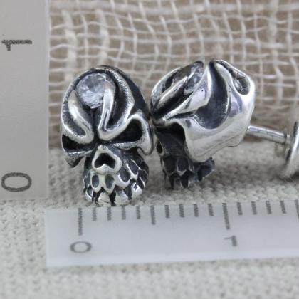 Skull Silver Earrings With Cz, Skull Jewellery,..