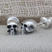 Skull Stud SIlver Earring Studs, Skull Jewelry, Skull Earrings (WES010)
