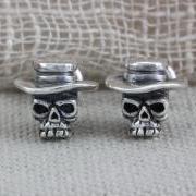 Skull with Hat Silver Earrings, Silver Skull Earrings (WES012)